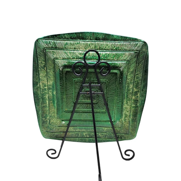 Vintage Mid Century Decorative Reverse Painted Metallic Gold/Green Plate - Picture 3 of 11